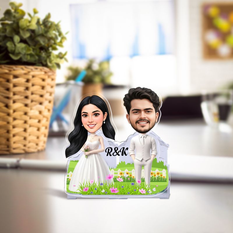 Personalized Couple Bobblehead Caricature Gift for Husband, Wife, Girlfriend, Boyfriend & Friends Solar Powered Moving Head Couple Gift for Birthday (Wedding Couple)